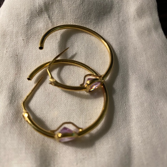 Elegant 14k Gold and Purple Hoop Earrings